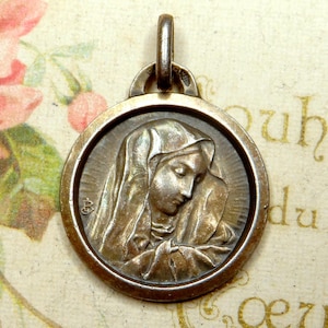 Our Lady of Sorrows. Mater Dolorosa. Antique Religious Pendant. French Silver Medal.