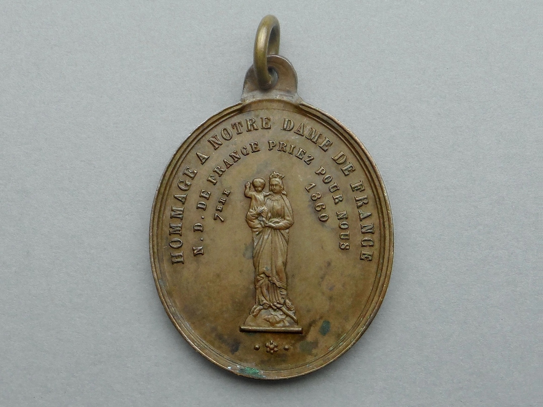Our Lady of France 1860. Saint Virgin Mary and Jesus. Antique Religious ...