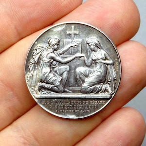 Marriage, 1892. Antique Large Silver Medal. By Petit.