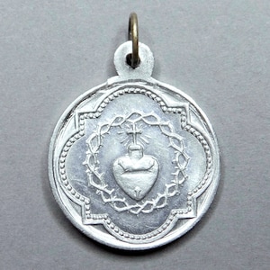 Sacred Heart, Crown of Thorn, Jesus Christ. Antique Religious Pendant. French Medal.