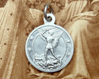 Saint Michael the Archangel, Antique Religious Pendant. French Medal.