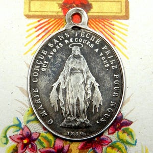 Miraculous Medal. 1845 / 1860. Antique Religious Silver Pendant. Holy Virgin Mary.