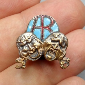 Comedymask, Theatre. French Antique Enamel Brooch. button hole