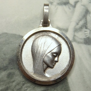 Saint Virgin Mary. Antique Religious Pendant. Lourdes medal.