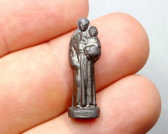 Saint Anthony of Padua and Jesus. Pocket Shrine. Antique Religious Statue.