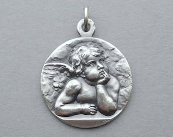 Cherub. Vintage Large Silver Pendant.