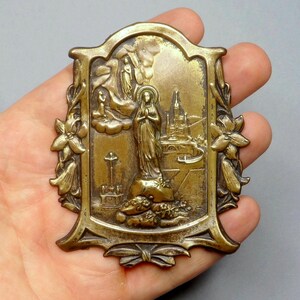 Holy Virgin Mary. Lourdes, Travel Souvenir. Antique Religious Large Wall Altar.