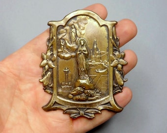 Holy Virgin Mary. Lourdes, Travel Souvenir. Antique Religious Large Wall Altar.