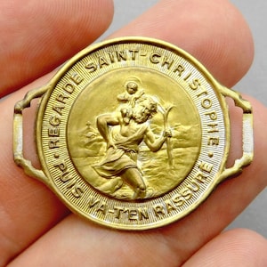 Saint Christopher and Jesus. Antique Religious Large Plate. Medal for Car & Bike.