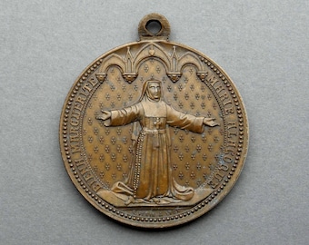 Margaret Mary Alacoque, Christus Heiliges Herz. Antike religiöse große Medaille. Während von Penin.