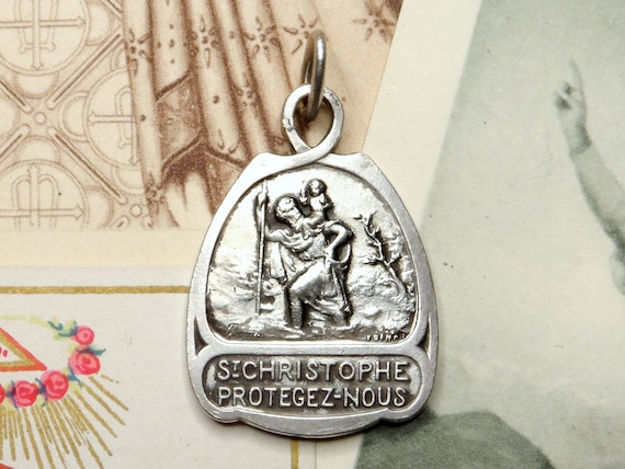 Saint Christopher and Jesus. Antique Religious Pe… - image 1