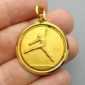 Rhythmic Gymnastics. Woman. French Antique Large Pendant. Gymnastics Medal. By Contaux.
