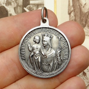 Saint Virgin Mary and Christ Child. Antique Religious Large Pendant.