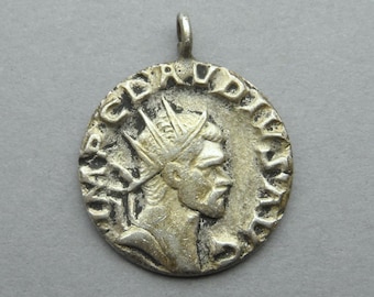 Roman Coin, IMP CLAUDIUS AVG. Old Silver Pendant