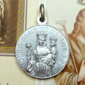 Our Lady of Epine, Valenciennes. Saint Virgin Mary and Jesus. Antique Religious Pendant. French Medal.
