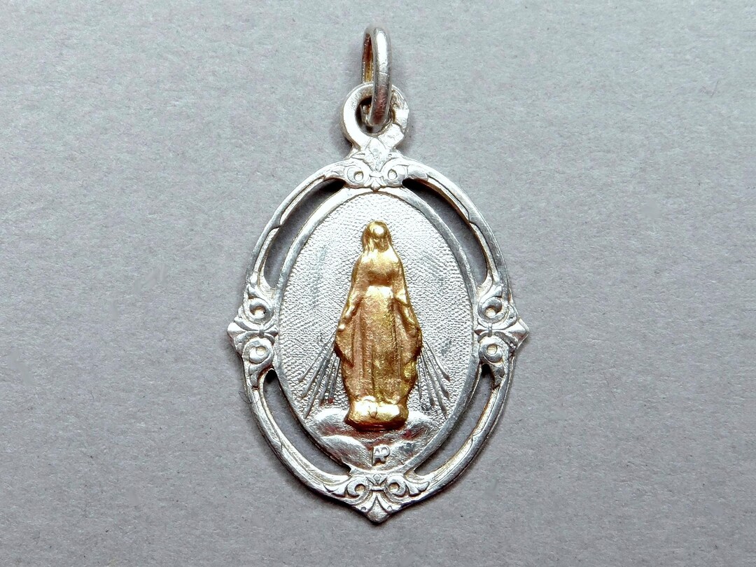 Holy Virgin Mary. Miraculous Medal. Antique Religious Silver & Gold ...