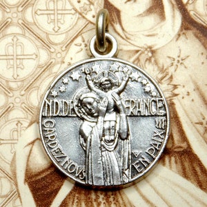 Onze Lieve Vrouw van Frankrijk. 1638 - 1988. Heilige Maria en Jezus. Vintage religieuze hanger.