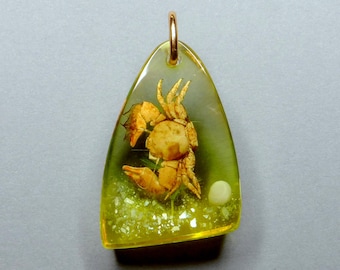 Crab, Cancer. Zodiac, Sign. Vintage Resin Pendant. French Large Medal. Travel Souvenir.