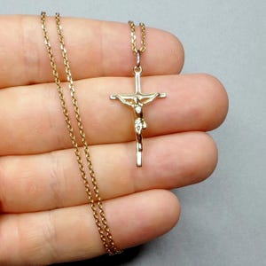 Crucifix. Vintage Religious Pendant and Chain. Gold Plating Necklace.