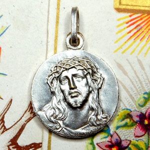 Jesus Christ, Crown of thorns, Saint Mary, Mount Carmel. French Antique Religious Medal. Pendant by Penin Poncet.