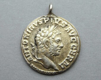 Roman Coin, ANTONINUS PIUS Avg GERM. Old Silver Pendant