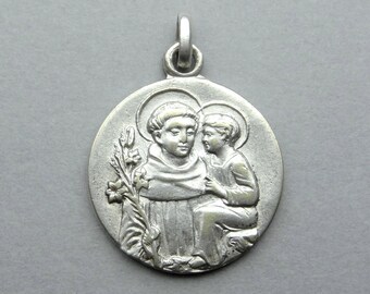 Saint Anthony of Padua and Jesus. Antique Religious Pendant. medal.