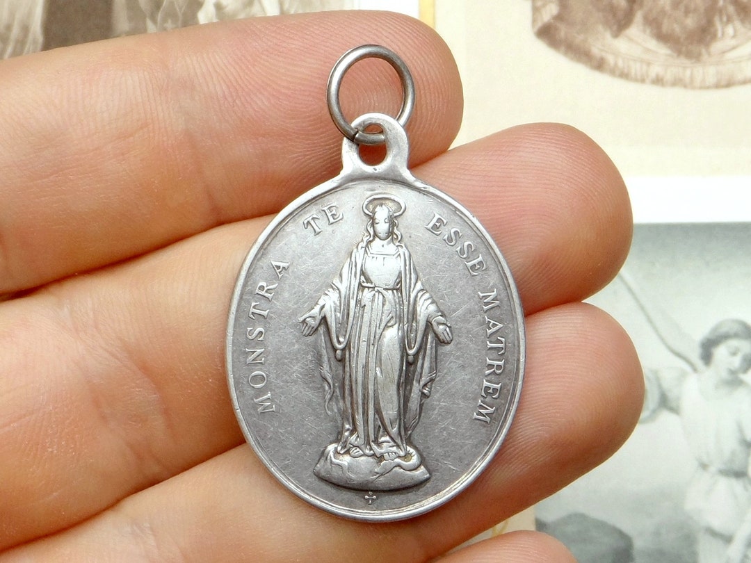 Holy Virgin Mary. Miraculous Large Medal. Antique Religious Silver ...