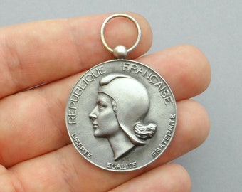 Woman, Marianne, Female. Large Silver Pendant. Medal by Coeffin.
