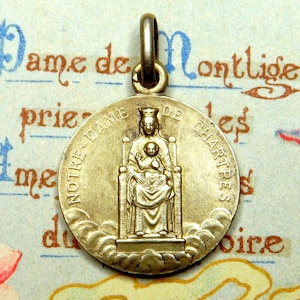 Our Lady of Chartres and Our Lady of Pillar. Holy Virgin Mary and Jesus. Antique Religious Large Pendant. French Medal.