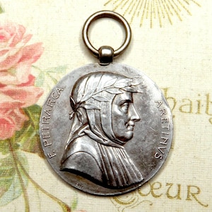 Petrarch, Francesco Petrarca. Antique Silver Pendant. Large Italian Medal.