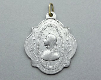 Blessed Joan of Arc, God willing. Antique Religious Pendant. Large Medal.