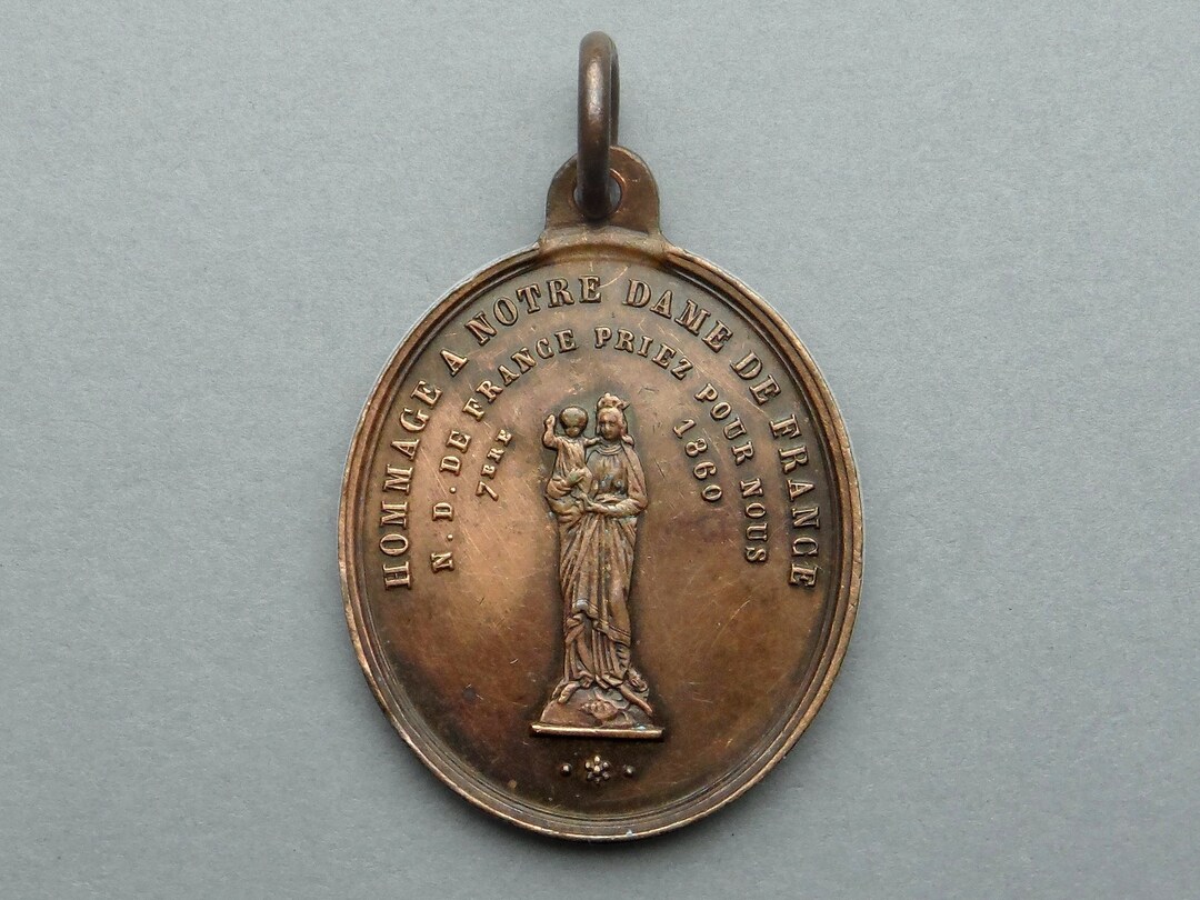 Our Lady of France 1860. Saint Virgin Mary and Jesus. Antique Religious ...