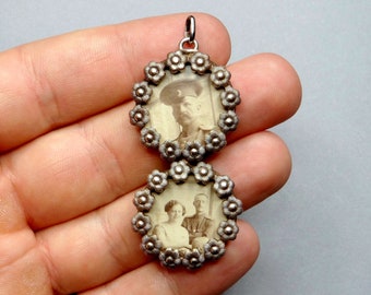 Rare Antique Photo Pendant. Officer, Couple, German Empire 1870 - 1918. Medal.