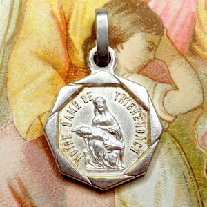 Our Lady of Thierenbach. Pieta. Holy Virgin Mary and Jesus. Antique Religious Pendant. French Medal.