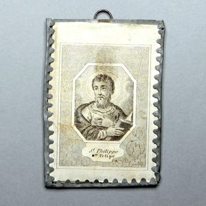 Heiliger Philipp. Wandanhänger. Antiker religiöser Rahmen. Zink und Karte. Medaille.