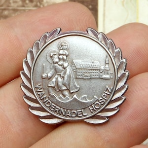 Saint Christopher and Jesus. Wandernadel Hospital. Antique Religious Large Brooch.
