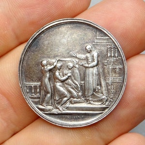 Matrimonio, 1873. Medalla de plata antigua. Por Montagny