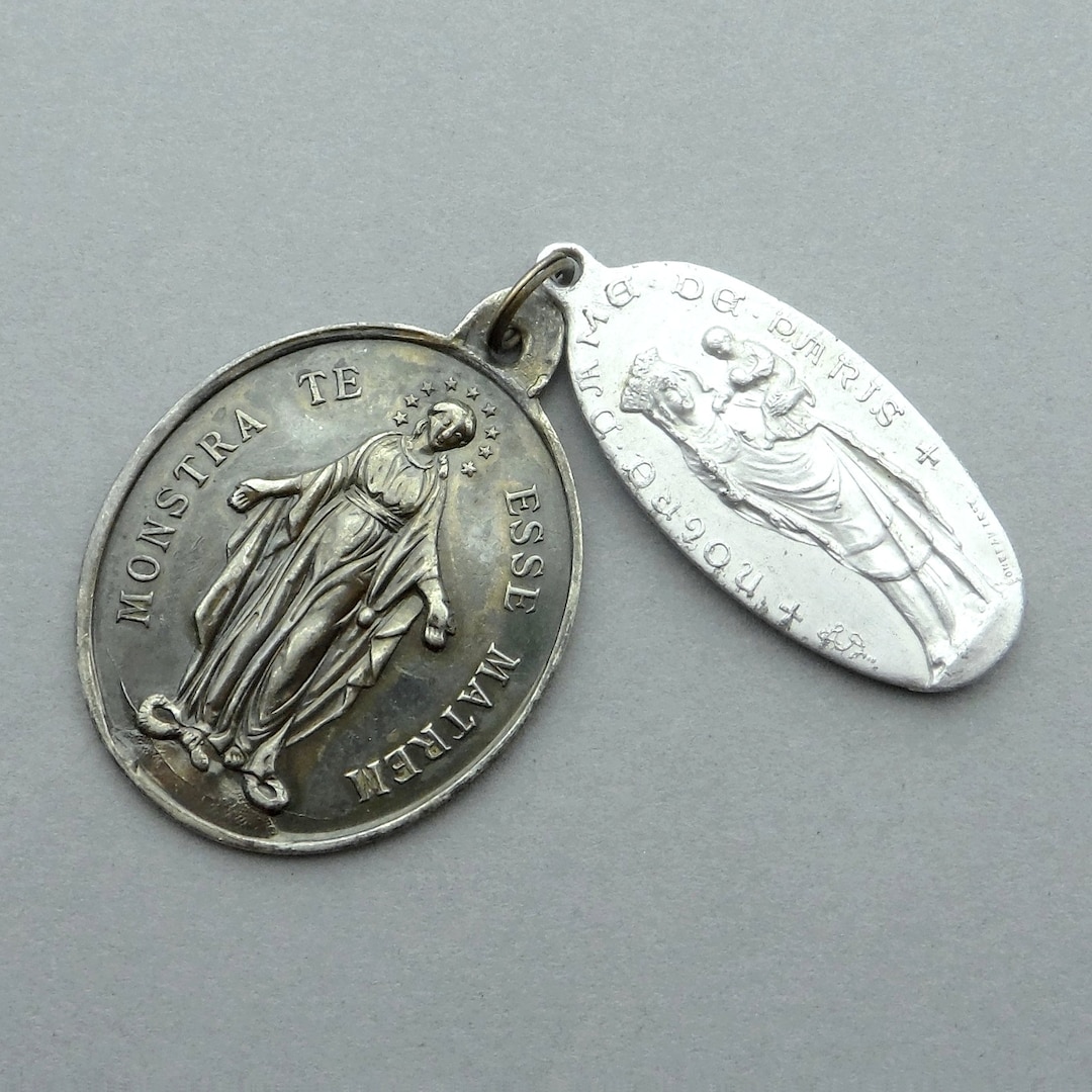 Notre Dame De Paris and Miraculous Medal 1913. Saint Virgin Mary ...