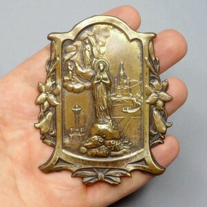 Holy Virgin Mary. Lourdes, Travel Souvenir. Antique Religious Large Wall Altar.