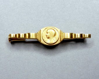 Holy Virgin Mary. Antique Religious Brooch. Art Deco. Gold Filled MURAT.