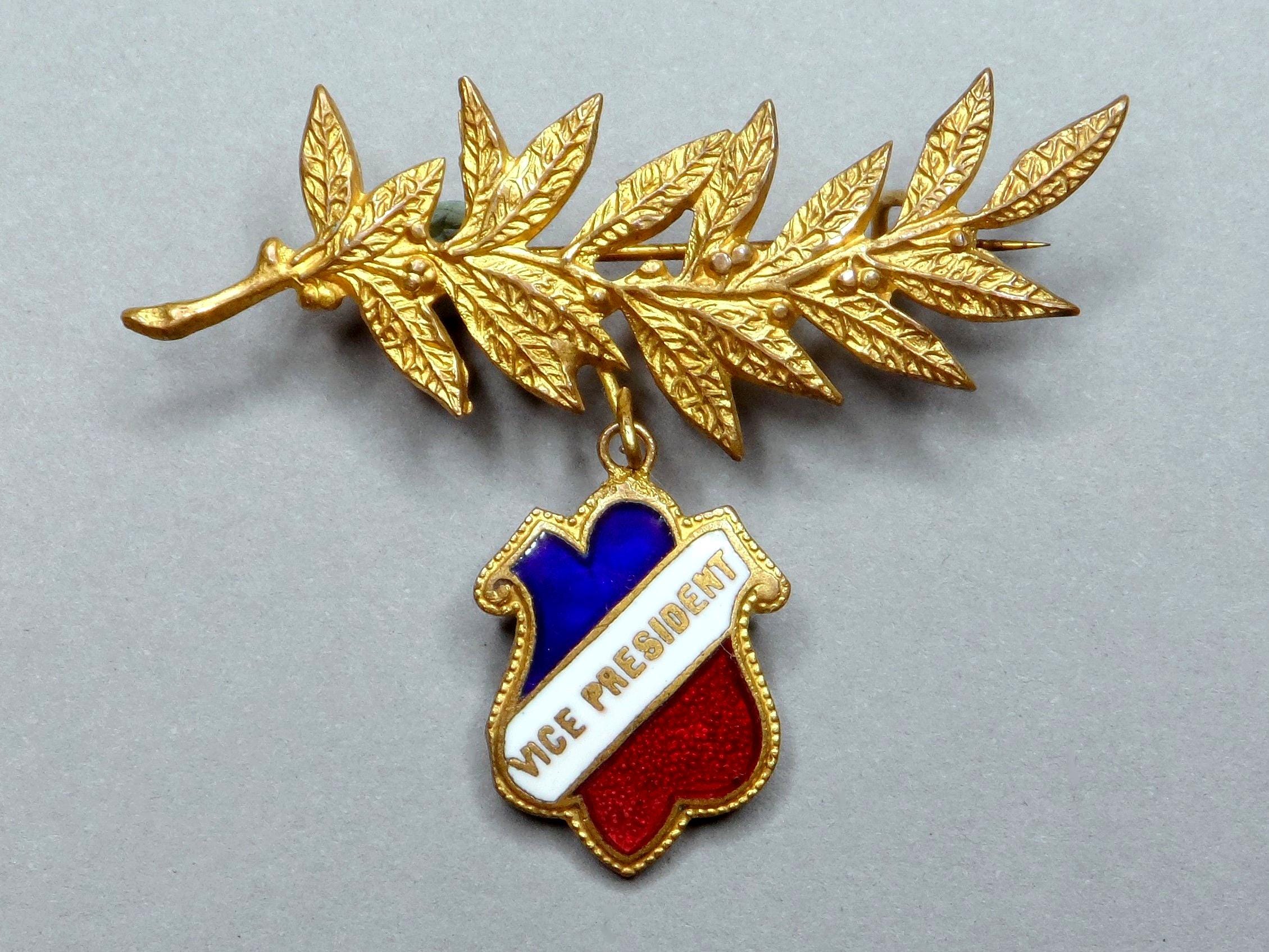 Vice President, Palm, Coat of Arms. French Enamel Brooch