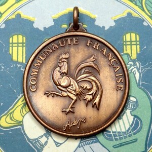 Rooster, French Antique Medal. Large Patriotic Pendant.