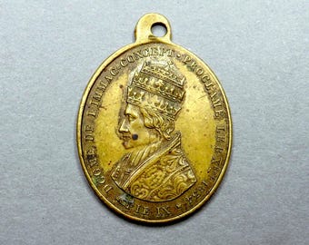 珍しいアンティークの宗教メダル、1854 年、無原罪の御宿りの教義