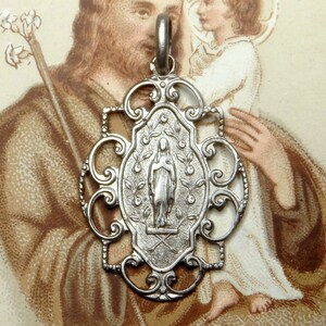 Saint Virgin Mary. Antique Religious Silver Pendant. Openwork Medal.