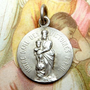 Our Lady of Victory. Holy Virgin Mary, Jesus. Antique Religious Pendant. French Medal.