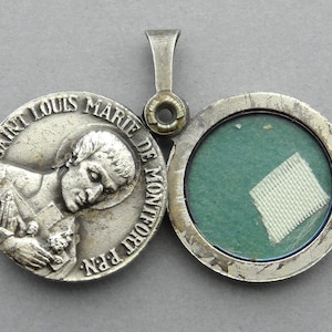Saint Louis de Montfort, Saint Virgin Mary. Antique Religious Pendant. Reliquary Medal.
