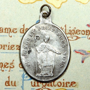 Saint Honoratus, Honorat of Lerins. Abbey. Antique Silver Pendant. Large Hallmarked Bee Medal. Strike between 1860 - 1879.