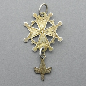 Hugenottenkreuz, Heilig-Geist-Medaille. Antiker religiöser großer silberner Anhänger.