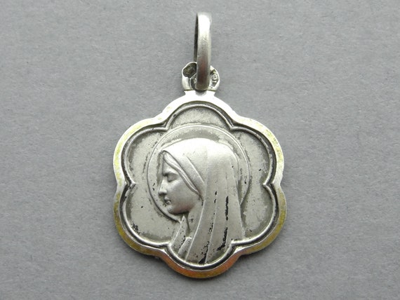 Saint Virgin Mary. Antique Religious Silver Penda… - image 1