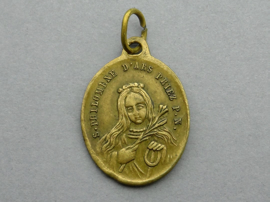 Saint Philomena. Saint John Vianney. Antique Religious Brass Pendant